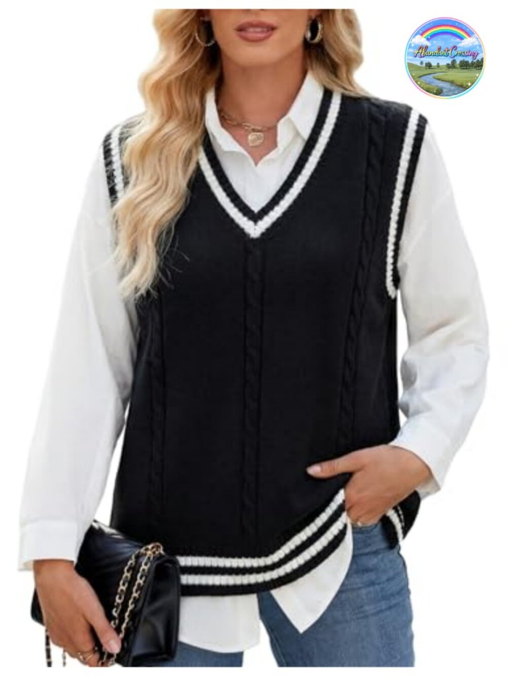 Gihuo 100% Cotton V-Neck Sleeveless Knitted Sweater Vest School Uniform Style